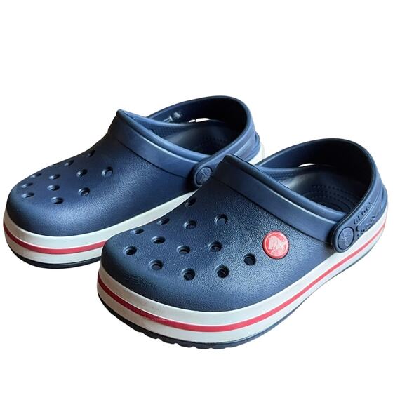Crocs Kids Crocband Clog Navy Blue Red White Slip-On Sandals Size J1 Youth Sz 1 - Picture 1 of 7